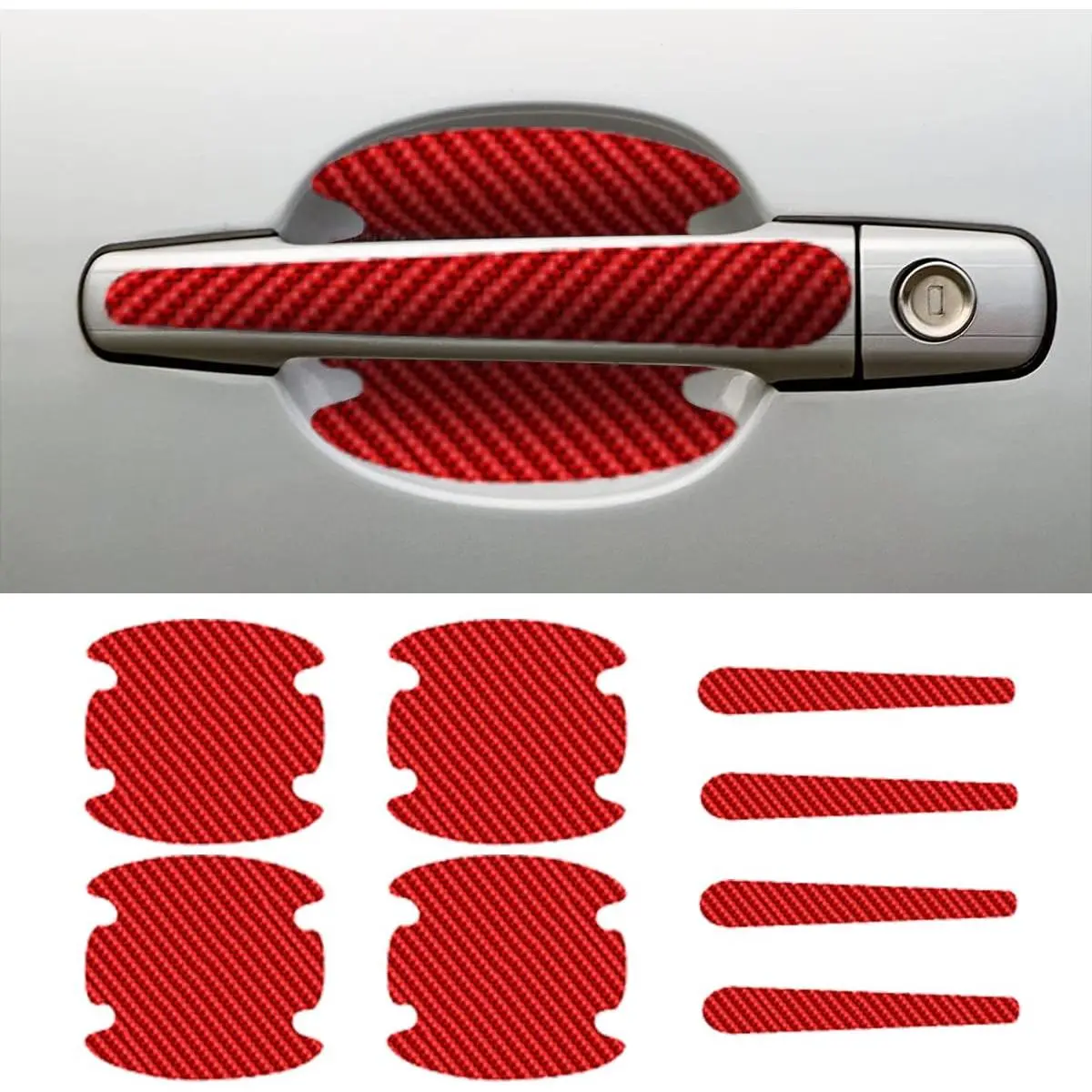 8COUNT Car By Handle Scratch Protectors, Carbon Fiber Car By Handle Bowl Sticker, Universal Car By Handle Paint Guard Cover, By Handle Cup Protective Film for Cars (Red)