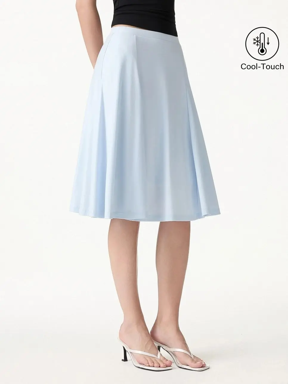 Women's CoolTouch Midi Circle Flare Skirt with Pockets, Soft Spandex-Nylon Fabric Bottoms, Comfortable