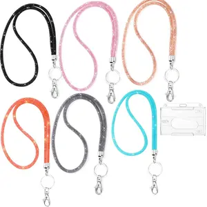 Glitter Keychain Lanyard with Card Holder, 1 Count Portable Shiny Keychain Lanyard, Identification Badges & Supplies for Women & Girls