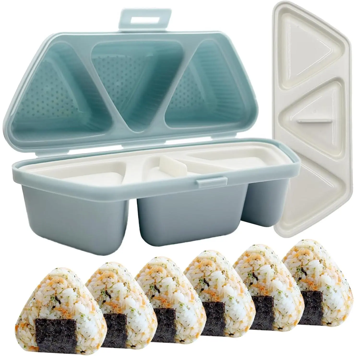Onigiri Mold Triangle Rice Ball Mold Once Quickly Make 6 count Triangle Onigiri, Multifunctional Onigiri Mold for Making and Storing Sushi, Foldable Onigiri Mold