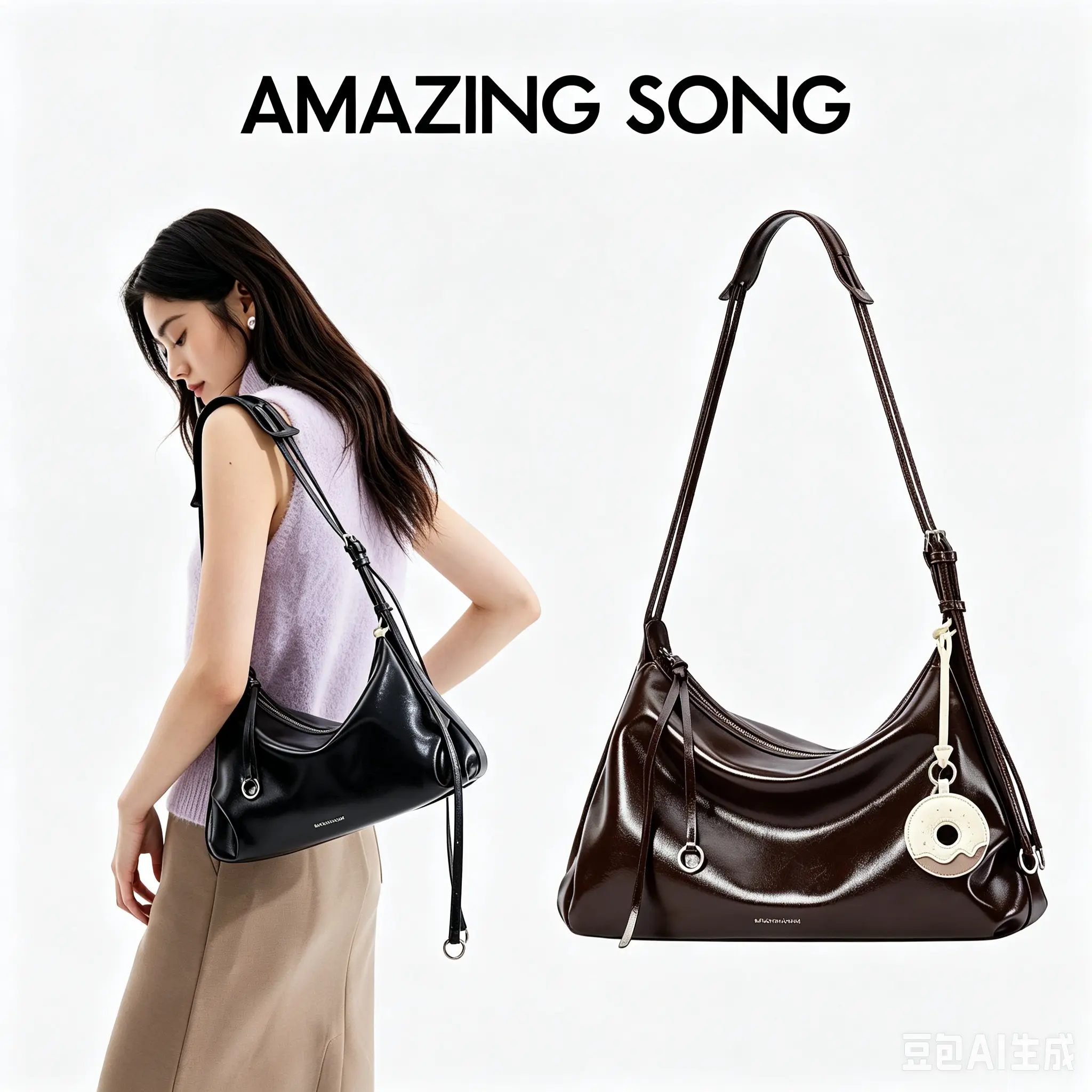 AMAZING SONG Donut Hobo Bag, Genuine Split Leather Soft Dumpling Purse,Women's bag Multi-purpose Underarm Shoulder Crossbody Bag, Versatile Daily Commuter Handbag with Multiple Carrying Ways