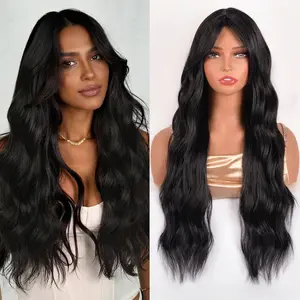 Long Wavy Lace Hairline Middle Part Synthetic Heat Resistant  Wig for Daily Party-28 Inch Herringbone Wig Headband