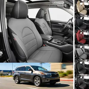 EKR Custom Fit Toyota Highlander Car Seat Covers (Fits 2014-2026 Full Series) 5/8-Seater Leather Black Waterproof Stain-Resistant Easy Install All-Season Car Seat Protection Interior Upgrade Car Seat Protector Car Seat Cushion