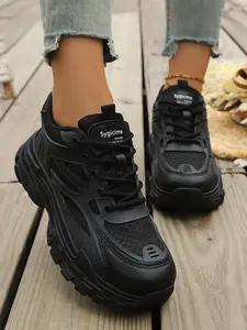 Women's Comfortable Fashion Sports Shoes, Casual Anti-Slip Wear-Resistant Breathable Thick Sole Low Top Round Toe Flat Shoes