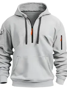 Men's Vintage Hooded Sweatshirt, Fall Winter Heavyweight Fleece, Multi-Pocket Workwear, Casual Commuter Wear, Retro American Style, Casual Hoodie