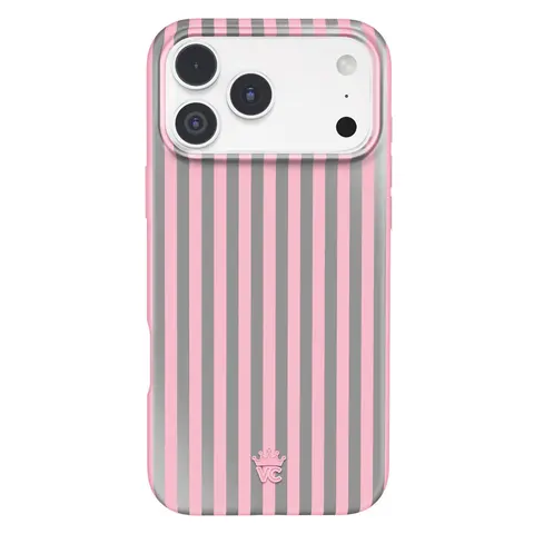 Velvet Caviar Pink Chrome Stripes Protective Cellphone Case - Glossy Finish, Shockproof Drop Protection Casing, MagSafe Ready, Wireless Compatible for iPhone 18,17,16,15 Series & More Cute Smartphone Accessories