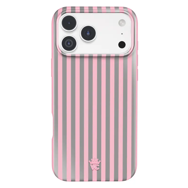 Velvet Caviar Pink Chrome Stripes Protective Cellphone Case - Glossy Finish, Shockproof Drop Protection Casing, MagSafe Ready, Wireless Compatible for iPhone 18,17,16,15 Series & More Cute Smartphone Accessories