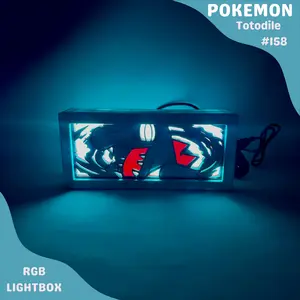 Totodile RGB LED Lightbox - 3D Printed Water Pokémon Lamp - Gaming Room Decor - Vintage-Inspired Night Light