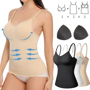 Women's Shapewear Tank Top With Built in Padded Bra Tummy Control Cami Tanks  Camisole Tops Womenswear Spaghetti Strap Underwear Basic Comfort