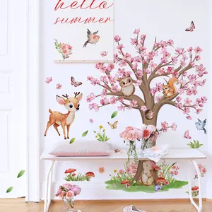 A set of three flower, big tree and animal wall stickers for bedroom and living room background wall home decoration, self-adhesive MS7312-YK Wall Art Stickers