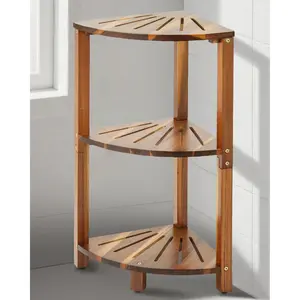Corner Shower  Standing 3-Tier Bathroom Shower Stool Shelf for Inside Shower  Acacia  Organizer & Storage for Bedroom Living Room Kitchen