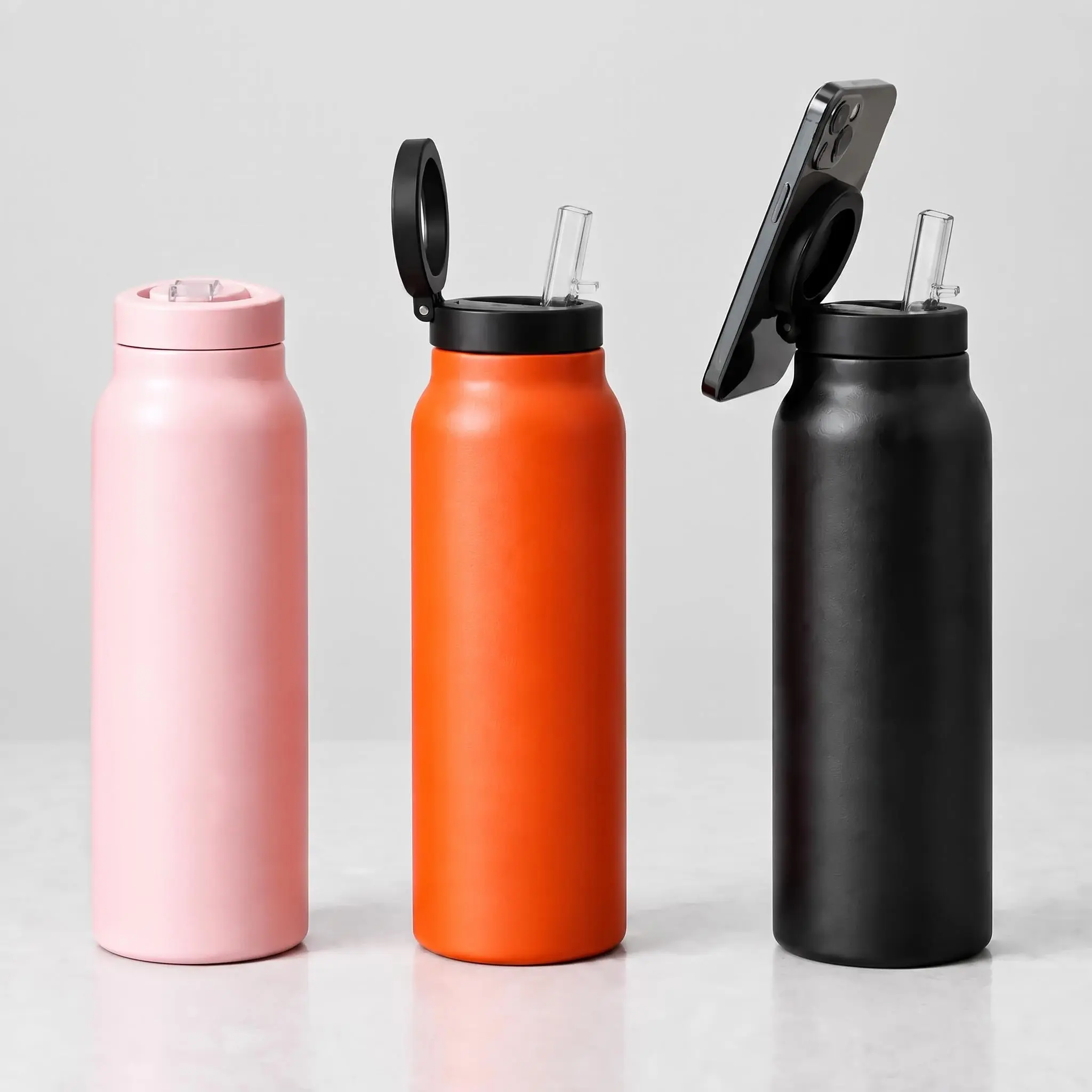 27oz Vacuum Insulated Sports Water Bottle, Magnetic Phone Holder & Straw Lid, 304 Stainless Steel Gym Tumbler Compatible with iPhone & Android