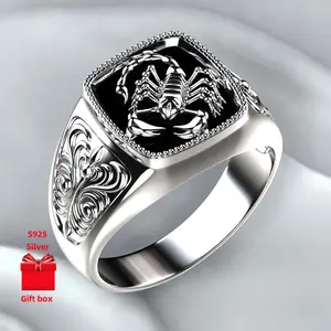 925 sterling silver ring, scorpion shaped ring, personalized retro ring. Men's ring, fashionable classic ring, gift jewelry box, elegant men, suitable for birthday gifts, holiday gifts, Valentine's Day gifts, meet and greet gifts. Suitable promise rings