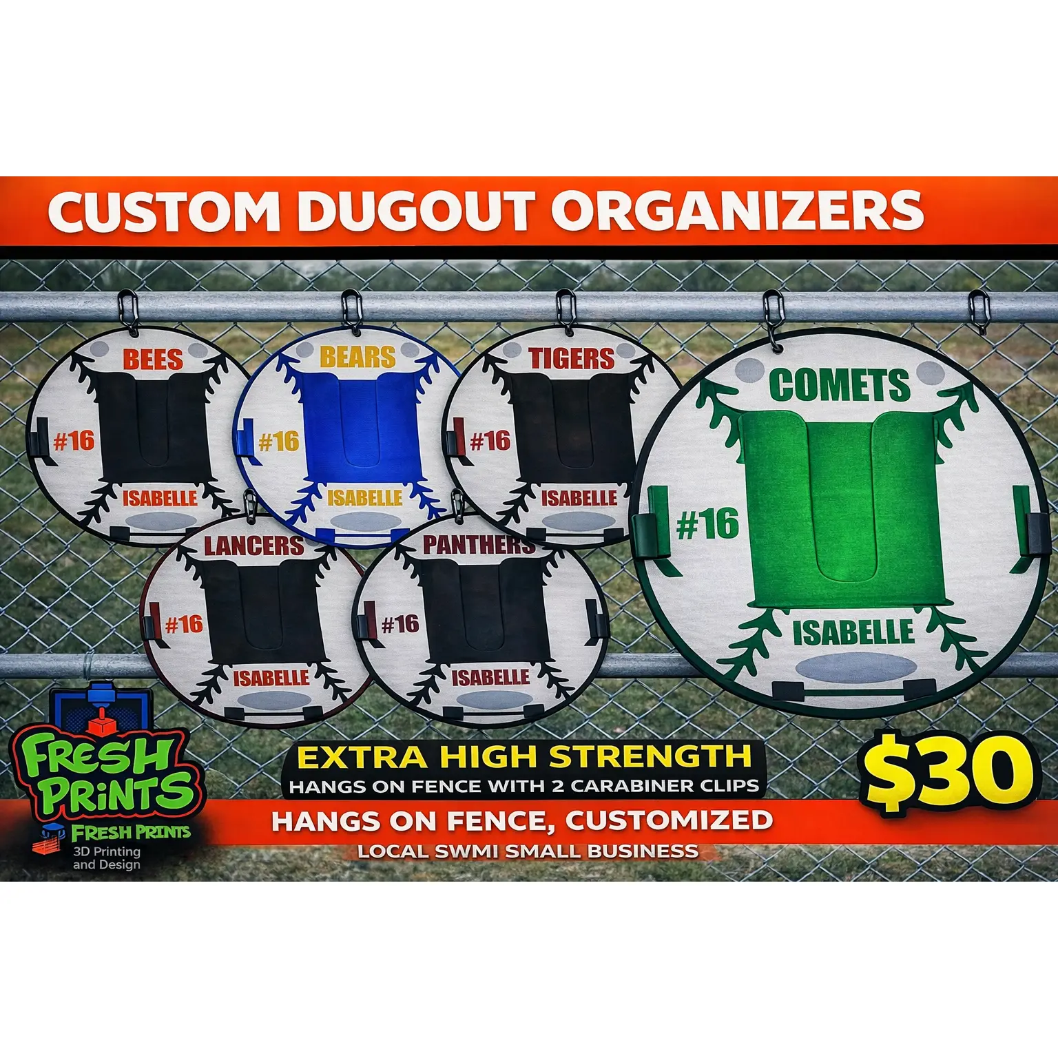 Dugout Organizer – Custom Baseball & Softball Fence Clip Holder