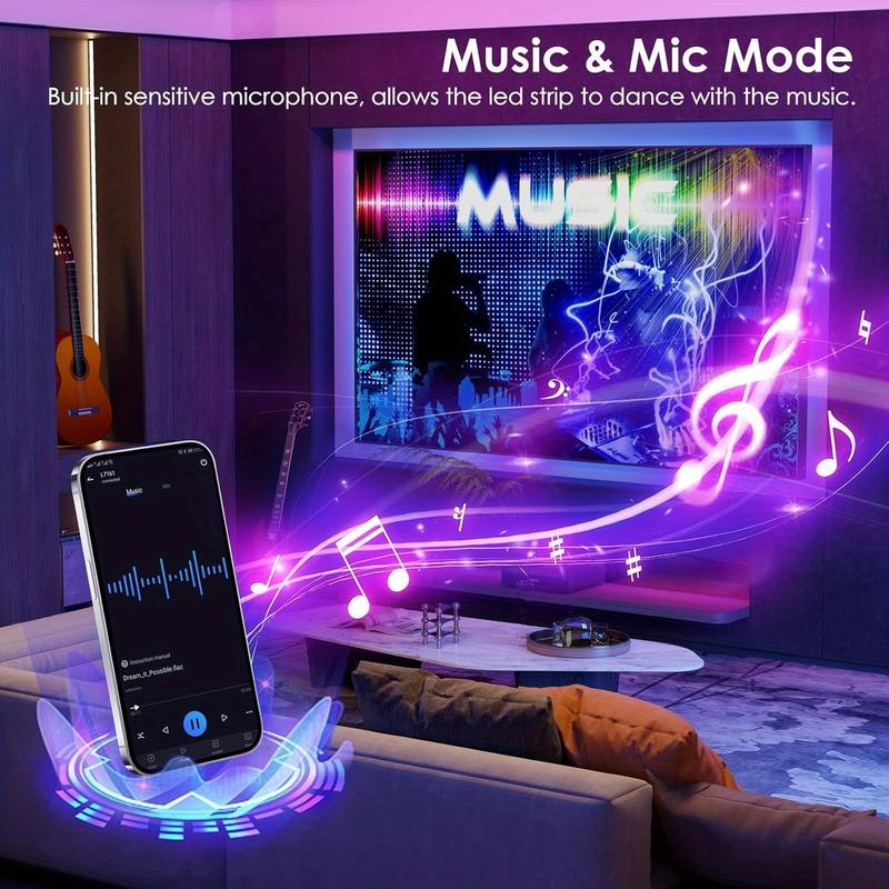 [Music Sync LED Strip]200FT RGB Color Changing Lights, 10 Modes & Bluetooth Smart App Control.Easy Installation for Room Aesthetic, Create Your Dream Room! Smart RGB LED Light Strip with App