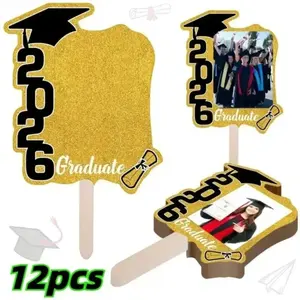 12PCS 2026 Graduation Photo Props Set, Folding Fan and Photo Frame Props, Class of 2026 Graduation Party Decorations, Photo Accessories for Graduation Ceremony and Photoshoot