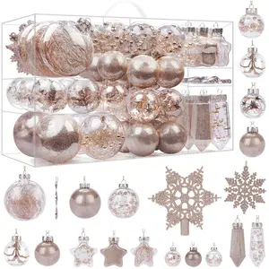 80/86PCS Shatterproof Christmas Ball Ornament Set Clear Plastic Balls for Tree Holiday Wedding Party Decoration Led Star Light Snowflake Transparent PP Plastic Removable Tether Gift