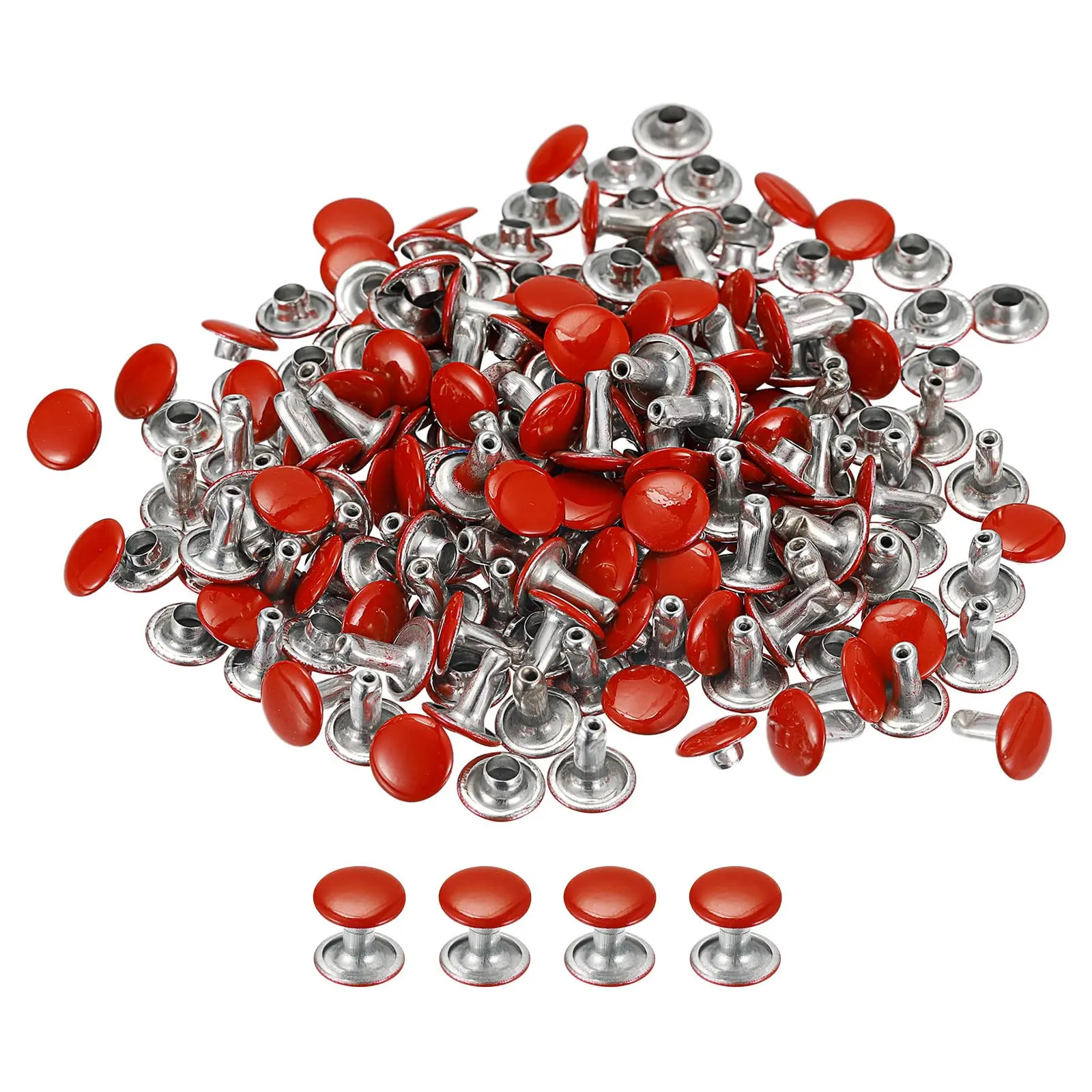 100 Sets Leather Rivets  8mm Double Cap 8.5mm Height Metal Studs Rivet for Craft Repair DIY Purse Belts Bags Shoes Red