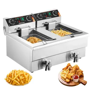 VEVOR Commercial Deep Fryer, Dual Tank 3000W Electric Countertop Fryer with Basket, 2x 11.6Qt/11L Double Stainless Steel Oil Fryer with Oil Filtration, Time Temp Control, for Kitchen Restaurant Use