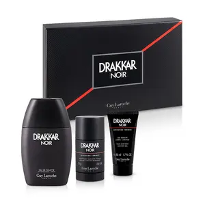 Drakkar Noir by Guy Laroche for Men 3 Pc Gift Set(120 ML) ,3.4oz EDT Spray, 2.6oz Deodorant Stick, 1.7oz Shower Gel, Gift for Men Father's Day Gift Men's Mini Long-Lasting Cologne