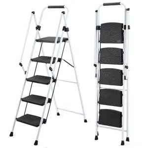 Bellemave Folding Ladder Stool with Anti-Slip Wide Pedals Steel Frame 5 Steps Lightweight 330 Pound Portable Ergonomic Design for Indoor Outdoor Use