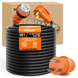 Nilight 50 Amp 50FT RV Locking Extension Cord with Adapter 30Amp to 50Amp 250V Heavy Duty 6/3+8/1 Gauge Pure Copper STW Wire ETL Listed 4 Prong 14-50P SS2-50R 50F/50M Cable Suit for Campers Caravan, Cord Length