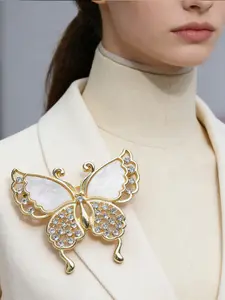 Elegant Butterfly Brooch Pin for Women, French Style Shell Rhinestone Hollow Out Design, Versatile Decorative Lapel Pin