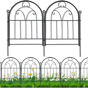 A set of 10 rust-resistant metal fence panels measuring 11 feet long x 21 inches high, designed for gardens, dog enclosures, outdoor spaces, decorative borders, animal barriers, flower beds, and patios, Garden Accessories