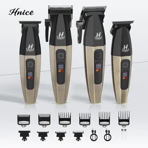 Hnice 3-Year Warranty, Professional Men's Carbon Steel Metal Wireless Hair Clipper and Beard Trimming Set - For Barbers, LED Display, Main Device 2500mAh, Engraving Tool 1200mAh, Long-Lasting Battery