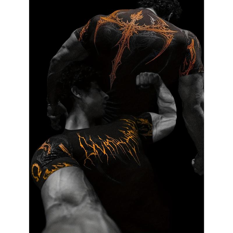 Men's Compression Short Sleeve T Shirt S XXL High Elasticity Muscle Fitness Shirt Unisex Black Tight fitting Red Geometric Muscle Texture Quick drying Moisture wicking for Workouts Yoga Beach Gym Tees Athletic Apparel