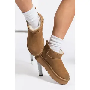 Chestnut Faux Fur Lined Suede Ankle Snow Boots