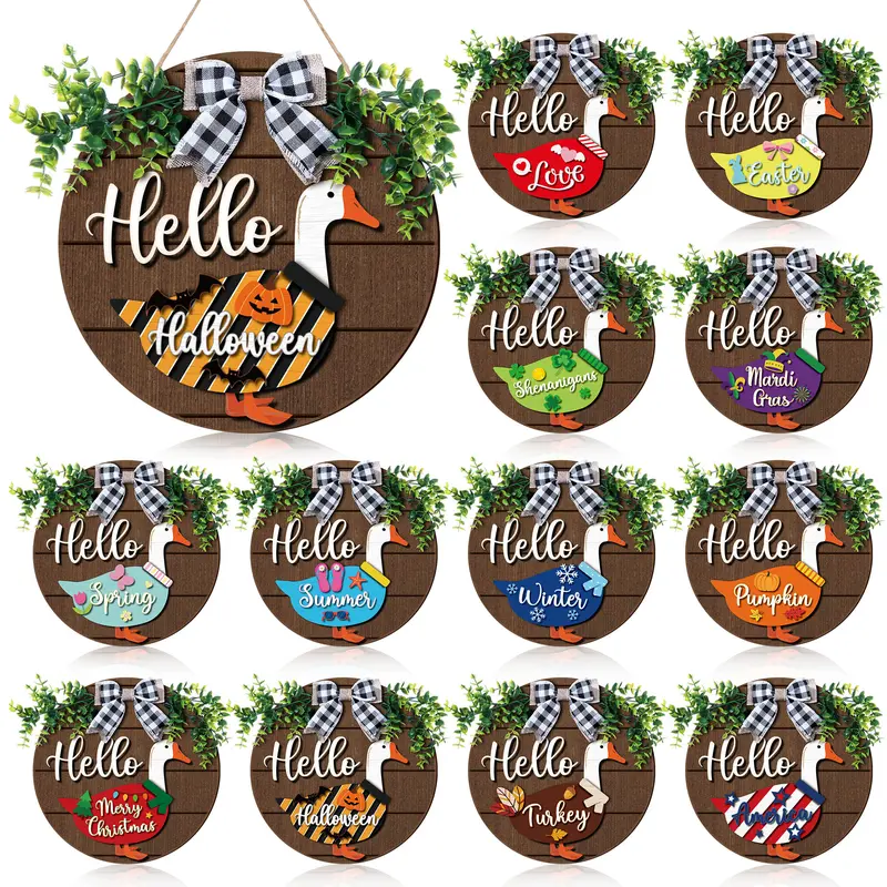 Gejoy Magnetic Interchangeable Goose Sign - Rustic Farmhouse Wooden Welcome Decor, Halloween Things for Front Door Porch Accessories, House Decor Entryway Hanging Housewarming Gift, Wall Hanging