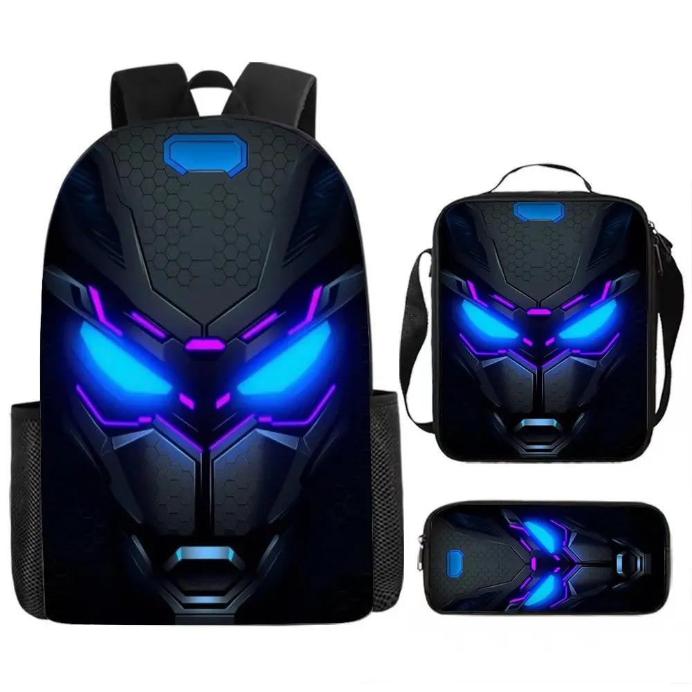 Mechanical Style Backpack Three-Piece Set, Large Capacity Student Rucksack + Shoulder Bag + Pencil Case