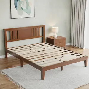 Solid Wood Platform Bed Frame with Wood Slat Support, Antique Espresso Mattress Foundation No Box Spring Needed, Heavy Duty Wooden Bed Base for Bedroom Guest Room Apartment