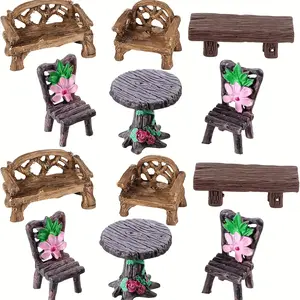 12-Piece Miniature Garden Furniture Set Resin Tables Chairs Benches for Dollhouse Accessories Home Micro Landscape Decor Waterproof Sturdy Realistic Design