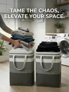 2-Pack 75L Tall Laundry Hamper, Waterproof Foldable Storage Bin with Reinforced Handles, Clothes Organizer for Bedroom & Bathroom