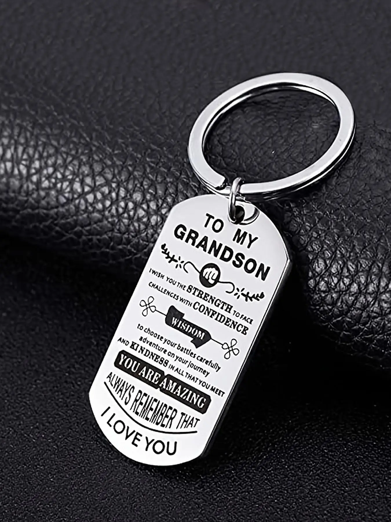 Stainless Steel Keychain, Slogan Pattern Strength Kindness Confidence Adventure Wisdom Love Keychain for Grandson, Fashion Accessories for Men & Women, Birthday Graduation Gift for Grandson