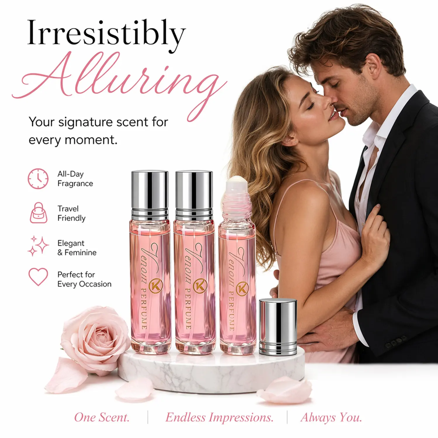 Women's pheromone perfume, Rollerball, Infused with Premium Pheromone Formula, Long Lasting Floral and Woody Scent, Specially Crafted to Leave a Captivating Impression, Perfect for Romantic Evenings, Ideal Valentine's Day Gift for Her 10ml