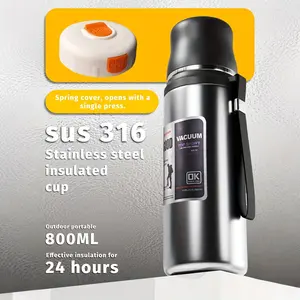 27.05oz SUS 316 Stainless Steel Insulated Bottle, Double-Walled Vacuum Flask, 24 Hours Heat & Cold Retention Large Capacity Water Kettle for Outdoor Activities, Sports, Travel & Daily Use