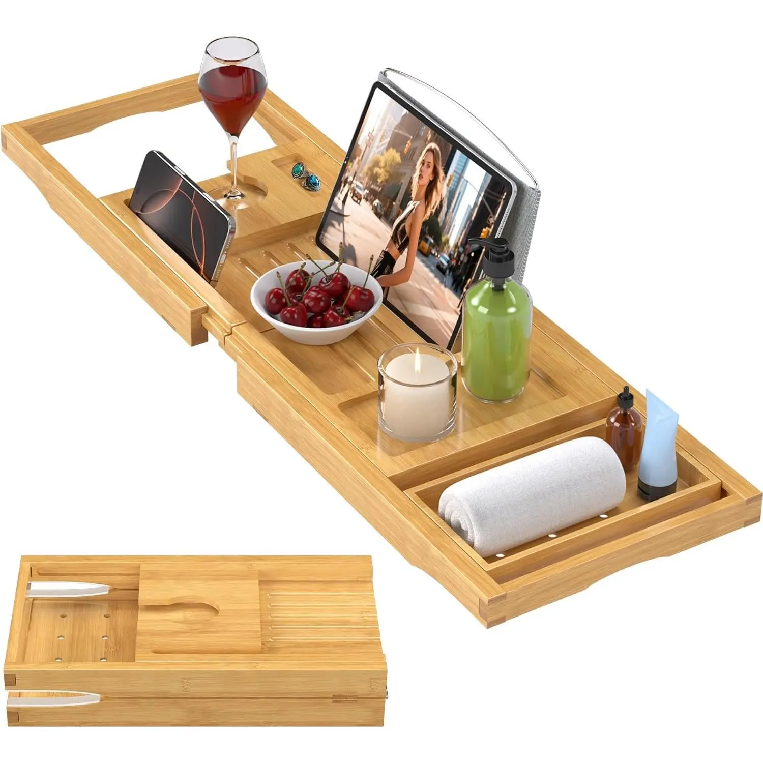 Foldable Bathtub  Tray for Tub, Expandable Bath Table Trays, Bathroom Accessories for   & Mothers Day & Birthday Gifts for Couples,