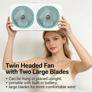 Dual-Head Fan with Three-Speed Settings, Large Blade, Portable USB Charging, Standable & Hangable, Ideal for Desk, Home, Outdoor, Camping