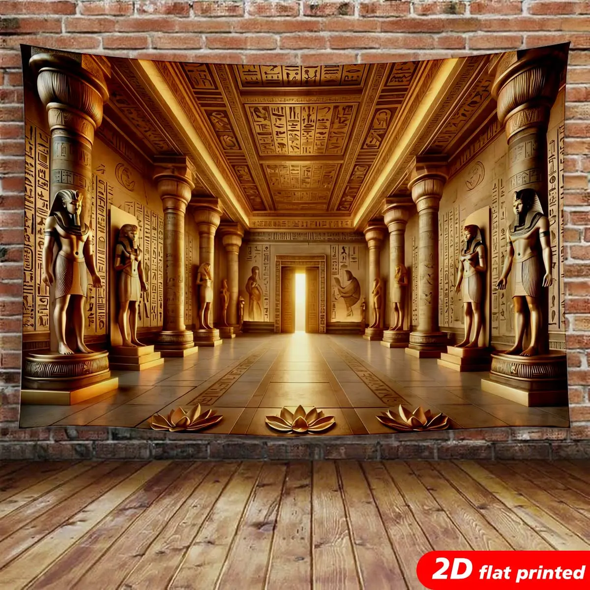 Egyptian Style Hieroglyphics Pharaoh Temple Polyester Tapestry Wall Hanging - 2D Flat Printed Earth Tone Artwork, Glossy Finish Light Decor, Pillar Room Accessory, Ideal Gift for Aesthetic Spaces