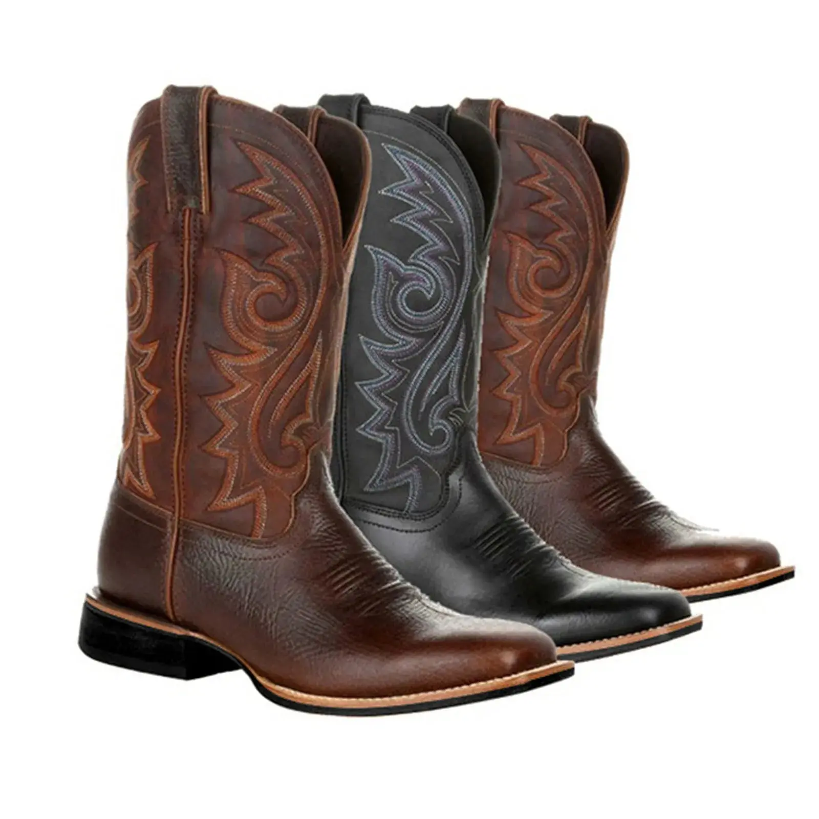 Pointed-Toe Mid-Calf  Slip On Men Riding Boots