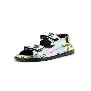 Pre-owned Chanel Women's Velcro Dad Sandals Printed Laminated Leather by Rebag