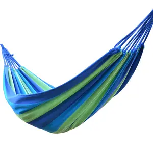 Camping Hammock Double Portable Hammock with 2 Tie Straps Colorful Stripe Cloth Hammock for Indoor Outdoor Blue
