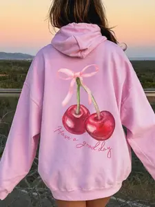Coquette Cherry Hoodie Have A Good Day Hoodie Words On Back Coquette Bow Hoodie Trendy Ribbon Hoodie Cute Coquette Pullover Hoodie