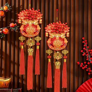 2-Piece Set, New Year Lucky Bag, New Year Peace Blessing, Red Berries with Tassels, Porch, Window, Home Decor, New Year's Eve, Festive New Year Decorations,