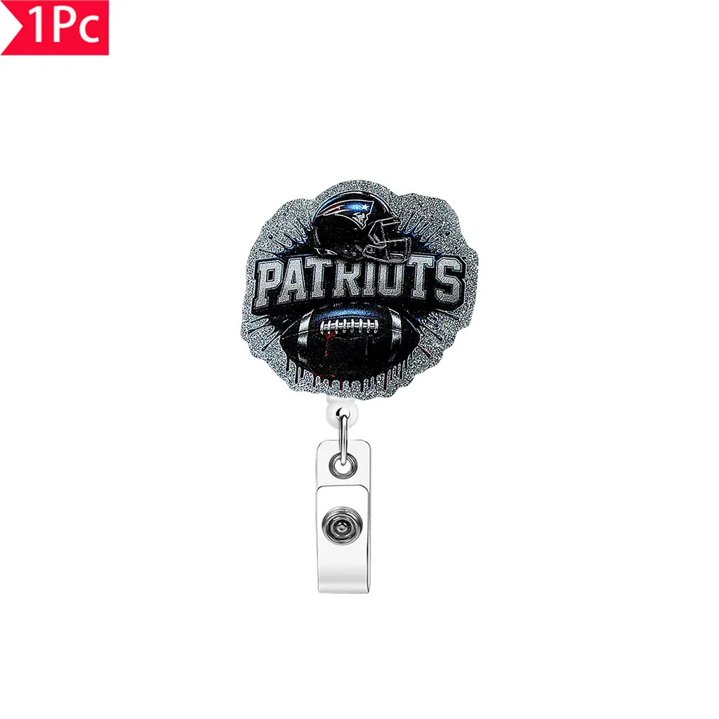 Patriots Football Splatter Design Glitter Badge Reel | NFL Team ID Clip – Perfect for Patriots Fans!