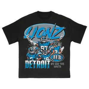 Detroit We Run The North T-Shirt, Lions Football T-shirt Classic Cotton Fabric Menswear Medium Tops