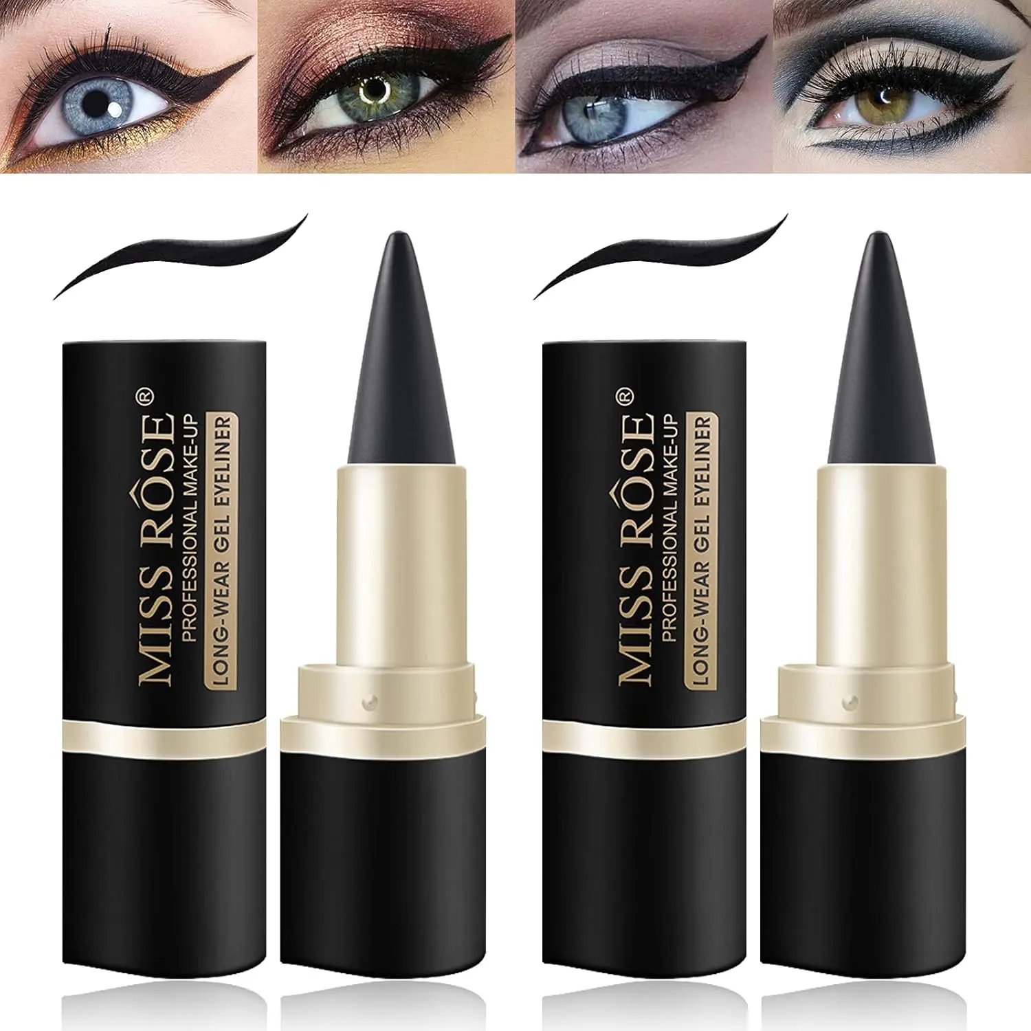 Miss Rose 2-Piece Gel Eyeliner Multi-Pack - Black, Light Dark Green, Waterproof, Smudge-Proof, Long-Lasting, Eyeliner Stick, Crayon Format, Ideal for Makeup Lovers, Waterproof Eyeliner